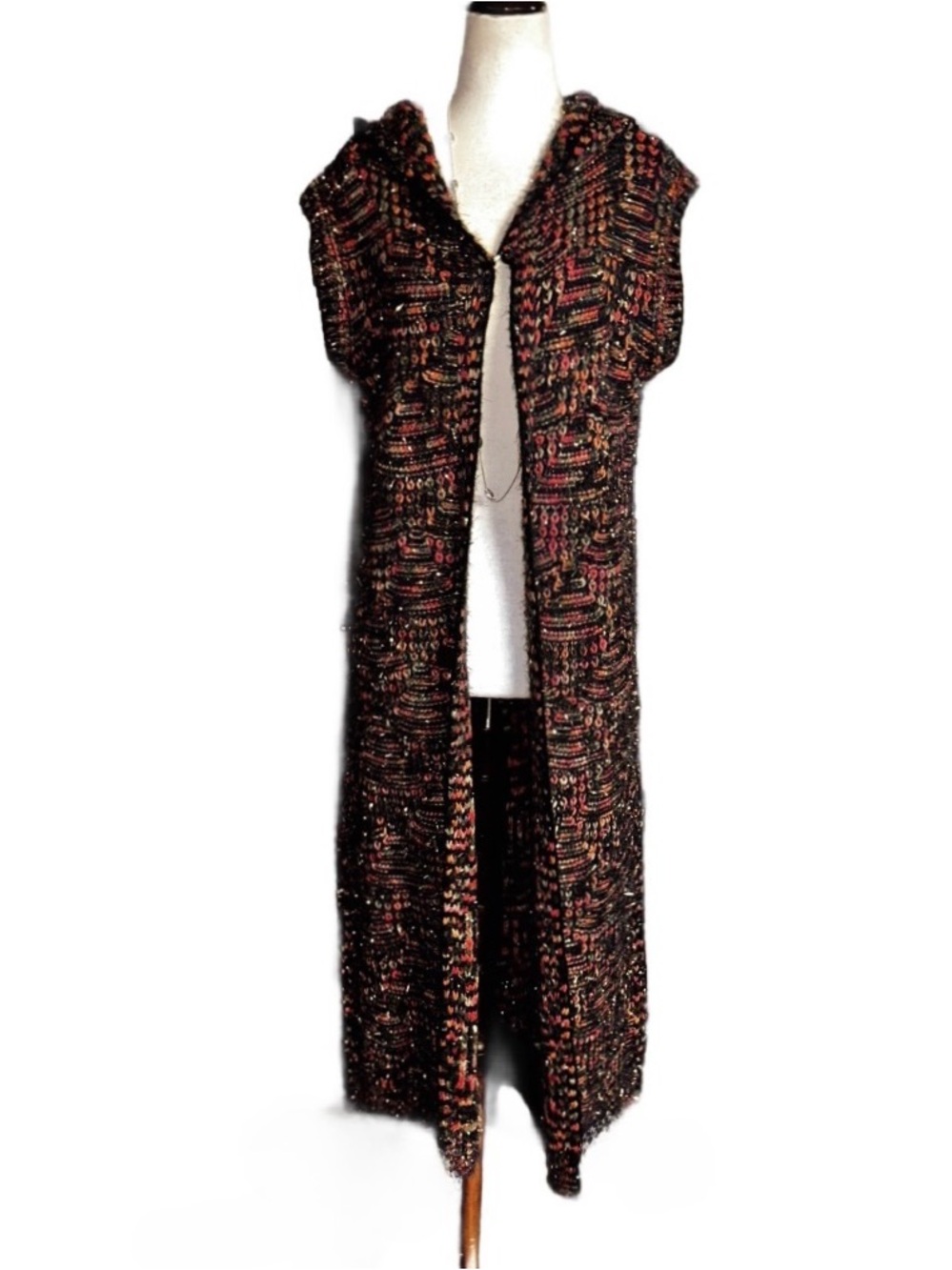 Fashion Apparel ~ S/M ~ Fall Color W/Gold Metallic Sleeveless Long Sweater Vest